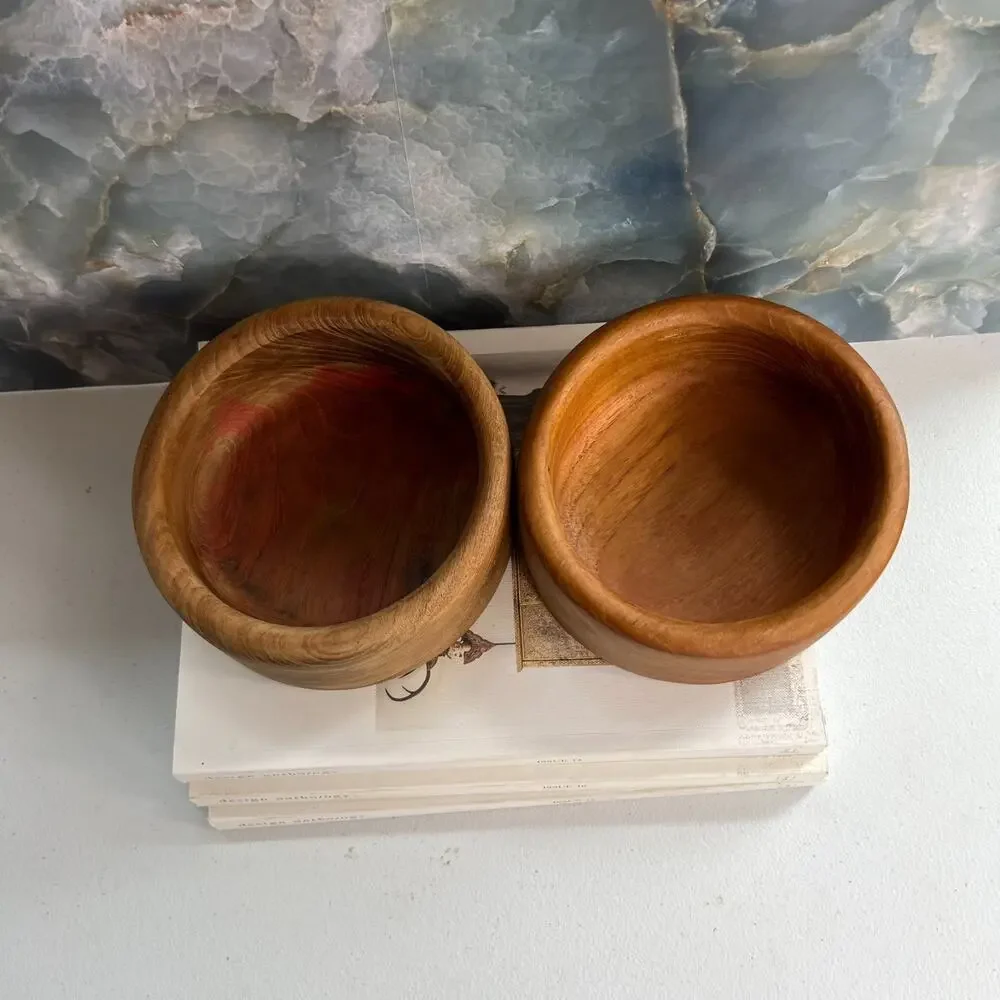 MCM Hand Turned Teak Wood Salad Serving Bowls 5.5